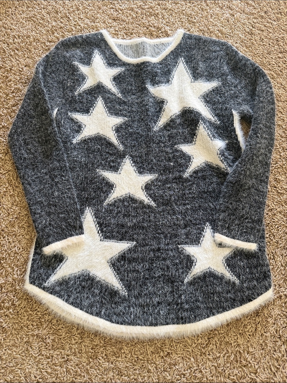 Super Soft Cozy Star Pattern Women's Sweater - Gray and White